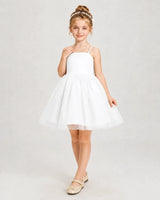 Ivory Satin Tulle A-Line Girls Pageant Dresses Front View