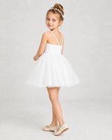 Ivory Satin Tulle A-Line Girls Pageant Dresses Side View