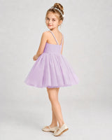 Lilac Satin Tulle A-Line Girls Pageant Dresses Side View