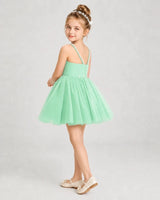 Mint Green Satin and Tulle A-Line Girls Pageant Dresses Side View