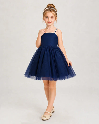 Dideyttawl Pearl Strap High-Low Tulle Girl Pageant Dress