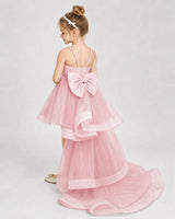 Pink Satin and Tulle High-Low Girls Pageant Dresses Back View