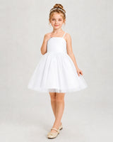 White Satin and Tulle A-Line Girls Pageant Dresses Front View