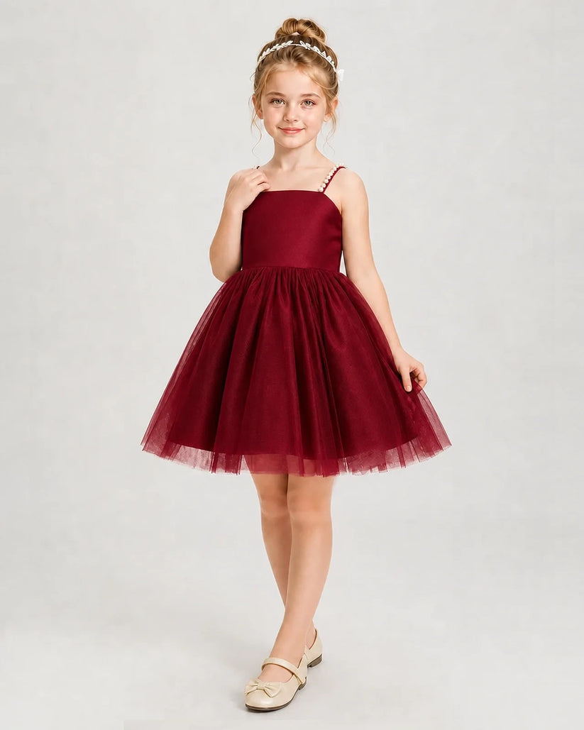 Windred Satin and Tulle A-line Girls Pageant Dresses Front View