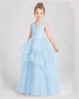 Baby Blue Satin And Tulle A-Line Girls Pageant Dresses Side View
