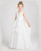 Ivory Satin Tulle A-Line Girls Pageant Dresses Side View