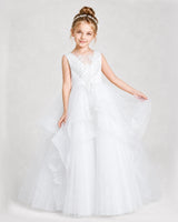 White Satin Tulle A-Line Girls Pageant Dresses Front View