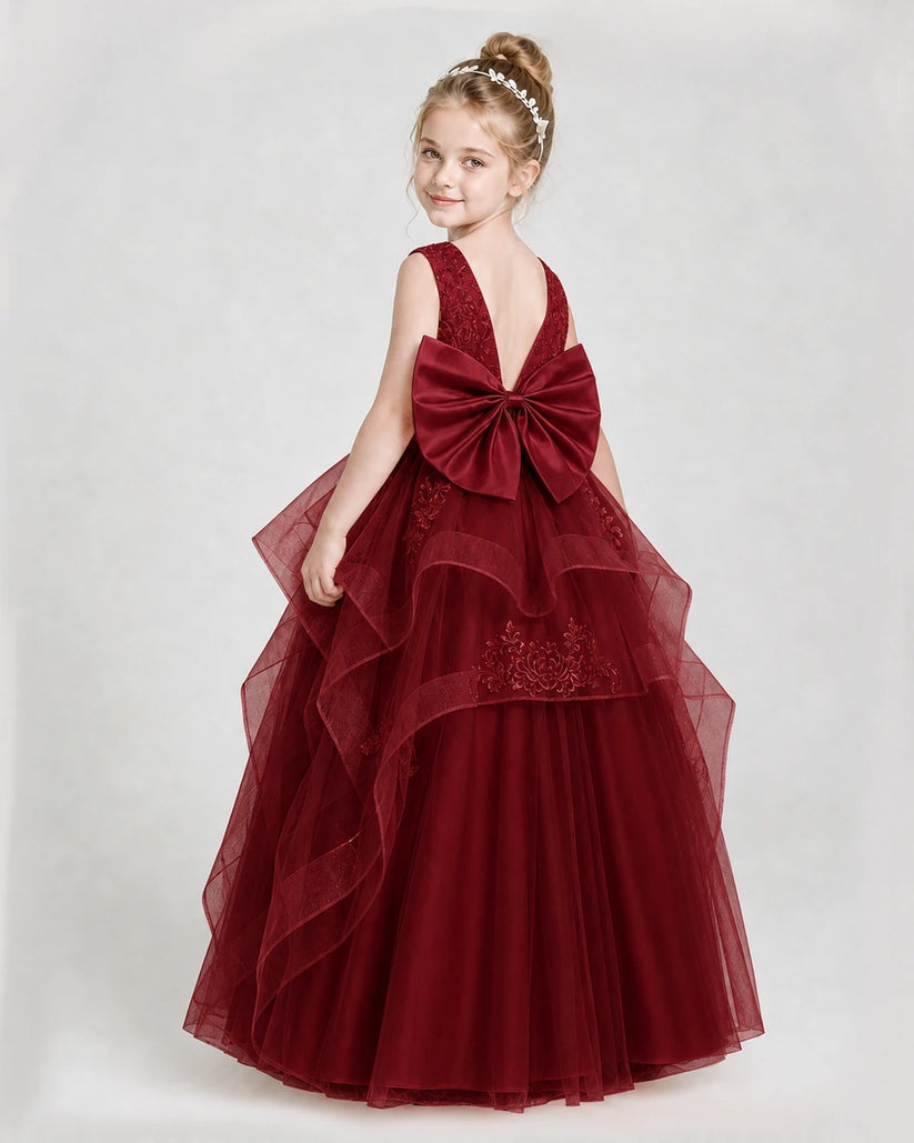 Windred Satin Tulle A-Line Girls Pageant Dresses Back View