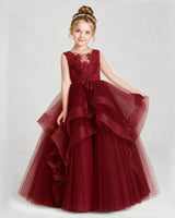 Windred Satin and Tulle Tiered Ball Gown Girls Pageant Dresses Front View