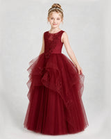 Windred Satin and Tulle Ruffled Girls Pageant Dresses Side View