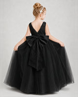 Black Satin and Tulle A-Line Girls Formal Dresses Back View