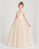 Champagne Satin Tulle Ball Gown Girls Formal Dresses Front View