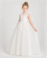 Ivory Satin and Tulle Ball Gown Girls Formal Dresses Front View
