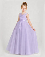 Lavender Satin and Tulle A-Line Girls Formal Dresses Front View