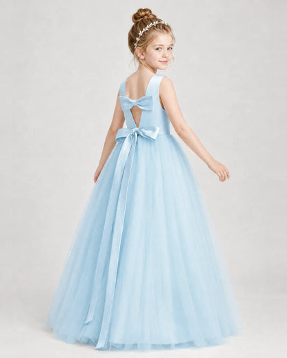 Dideyttawl Double Back Bow Satin Tulle Girl Formal Dress