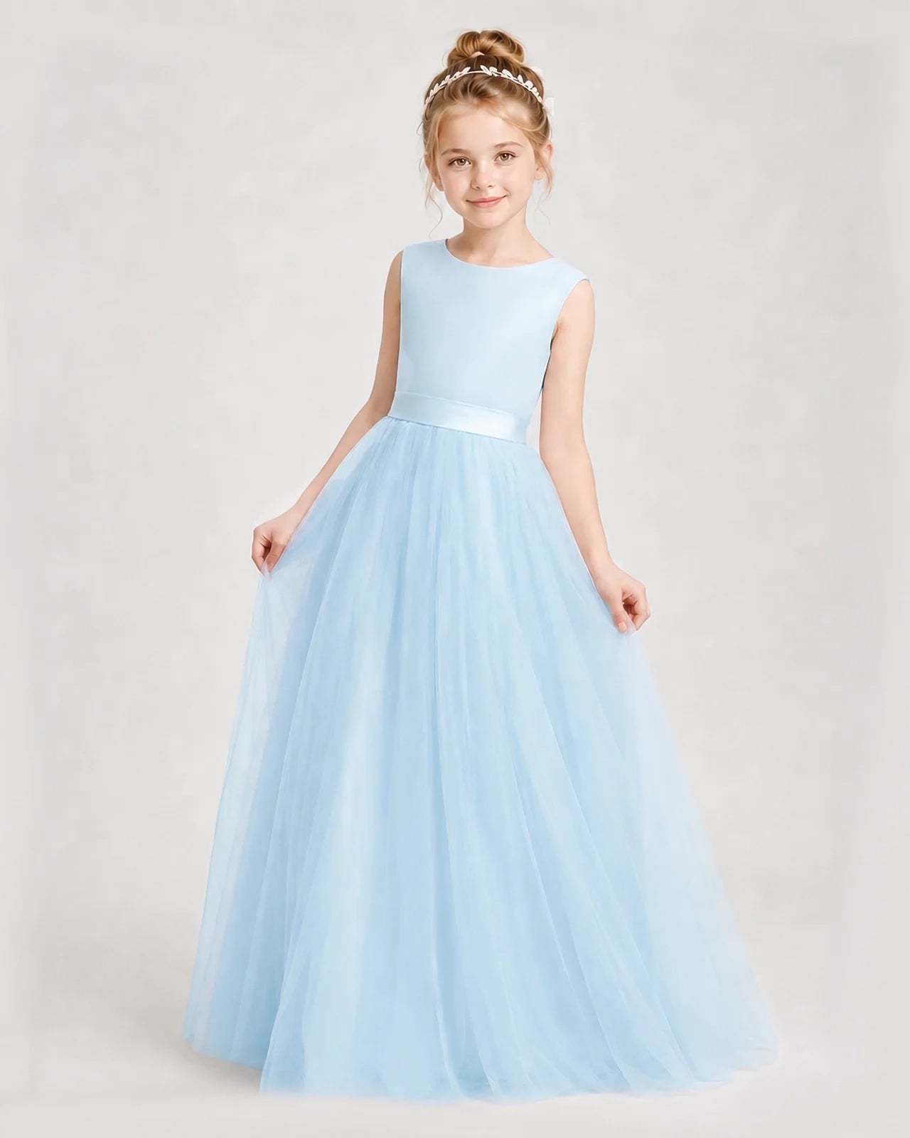 Dideyttawl Double Back Bow Satin Tulle Girl Formal Dress
