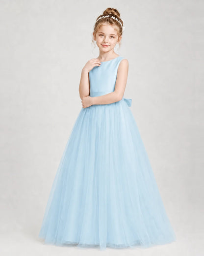 Dideyttawl Double Back Bow Satin Tulle Girl Formal Dress