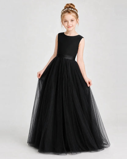 Dideyttawl Double Back Bow Satin Tulle Girl Formal Dress