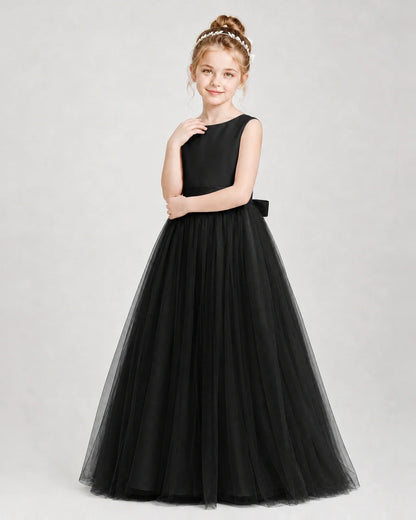 Dideyttawl Double Back Bow Satin Tulle Girl Formal Dress