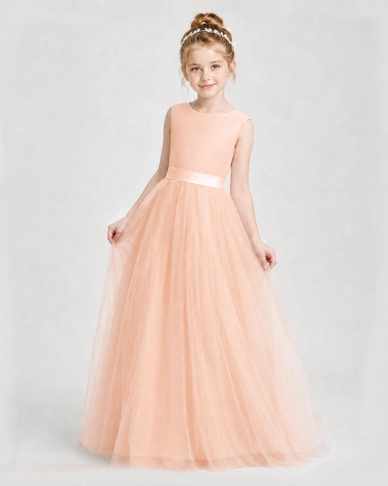 Dideyttawl Double Back Bow Satin Tulle Girl Formal Dress