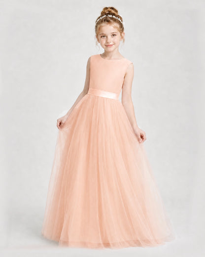 Dideyttawl Double Back Bow Satin Tulle Girl Formal Dress