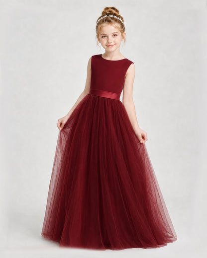 Dideyttawl Double Back Bow Satin Tulle Girl Formal Dress