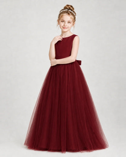 Dideyttawl Double Back Bow Satin Tulle Girl Formal Dress