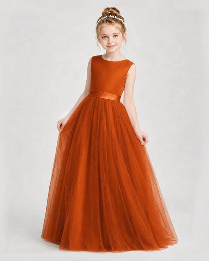 Dideyttawl Double Back Bow Satin Tulle Girl Formal Dress