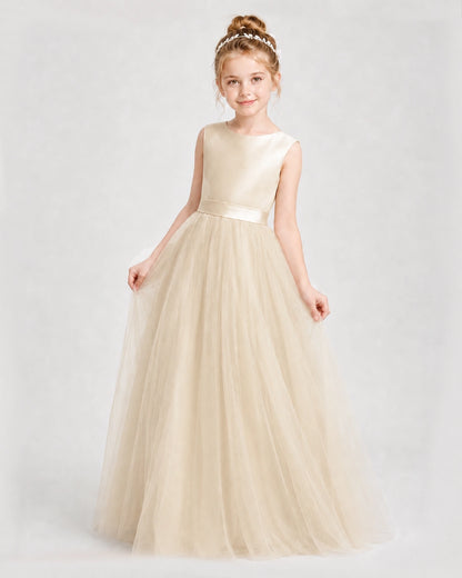 Dideyttawl Double Back Bow Satin Tulle Girl Formal Dress