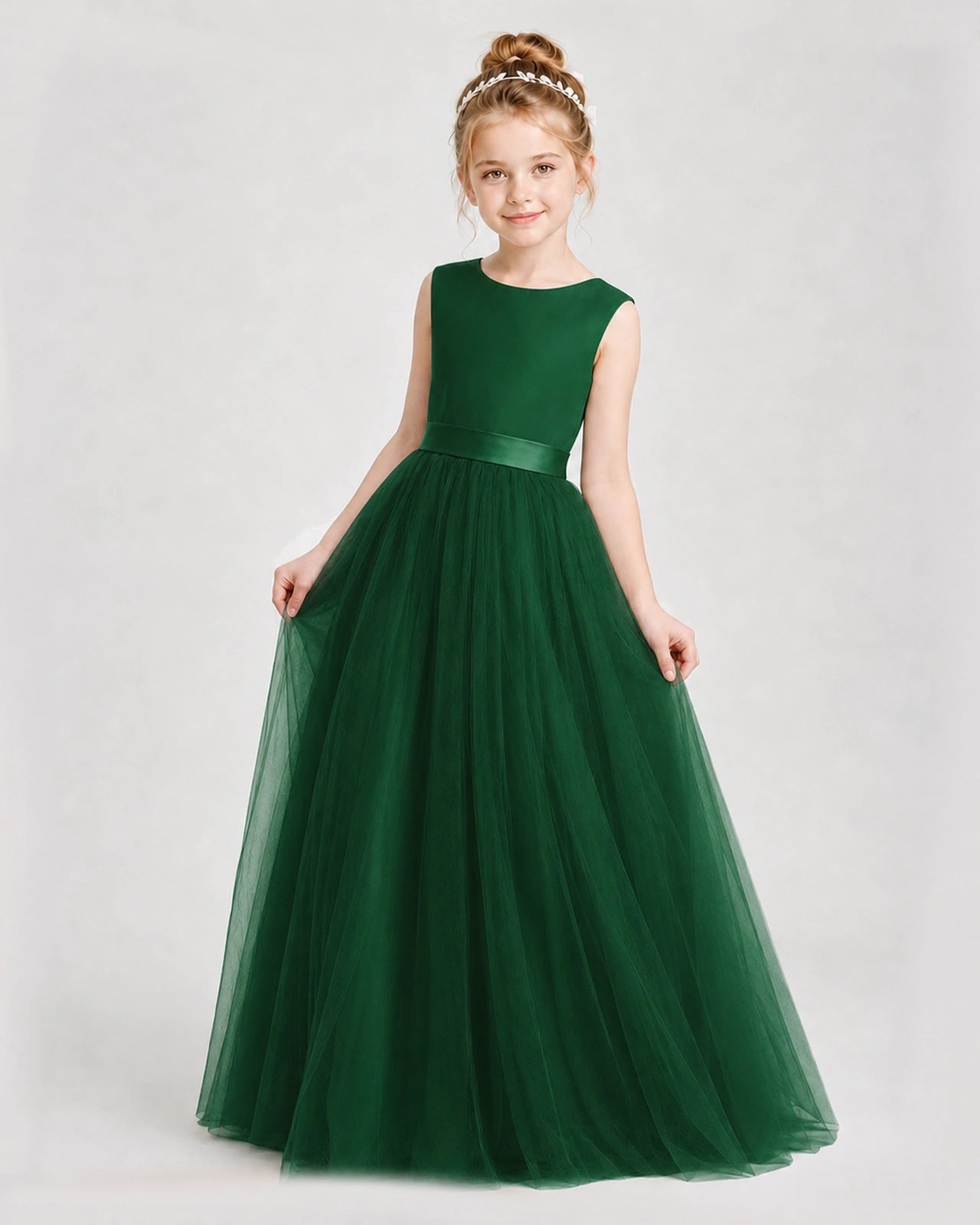 Dideyttawl Double Back Bow Satin Tulle Girl Formal Dress