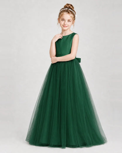 Dideyttawl Double Back Bow Satin Tulle Girl Formal Dress