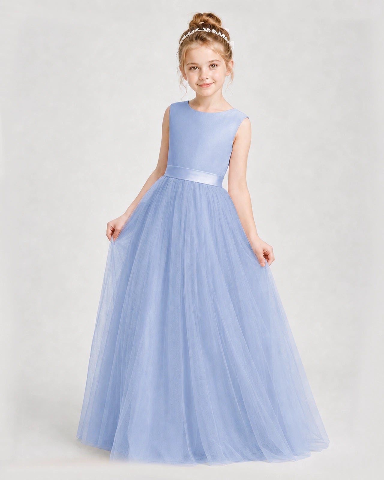 Dideyttawl Double Back Bow Satin Tulle Girl Formal Dress
