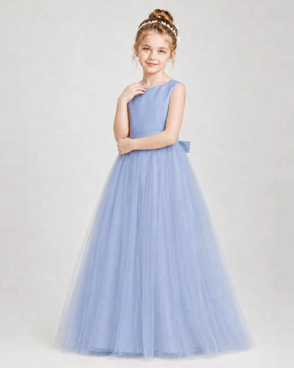 Dideyttawl Double Back Bow Satin Tulle Girl Formal Dress