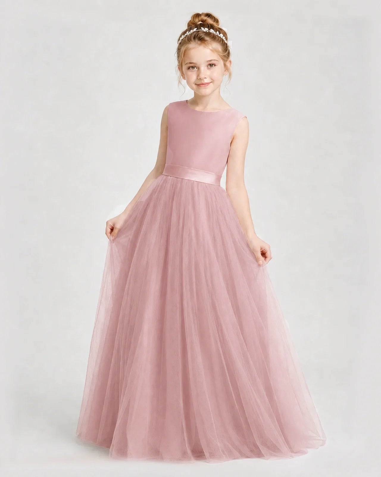 Dideyttawl Double Back Bow Satin Tulle Girl Formal Dress