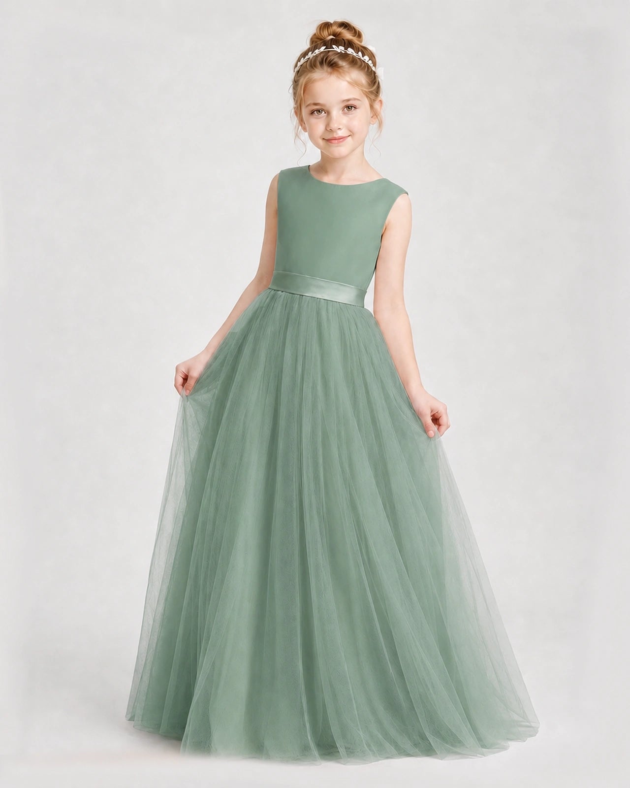 Dideyttawl Double Back Bow Satin Tulle Girl Formal Dress