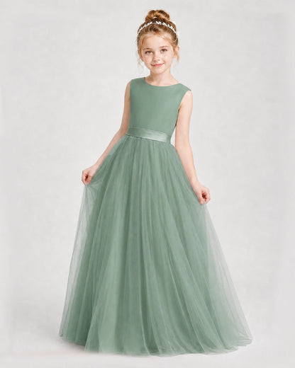 Dideyttawl Double Back Bow Satin Tulle Girl Formal Dress