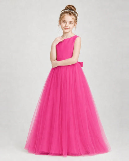 Dideyttawl Double Back Bow Satin Tulle Girl Formal Dress