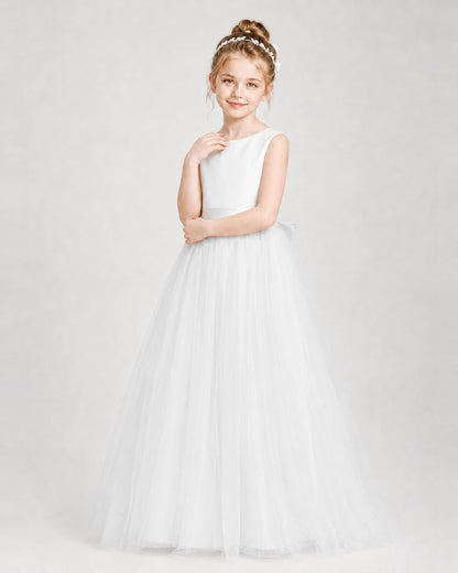 Dideyttawl Double Back Bow Satin Tulle Girl Formal Dress