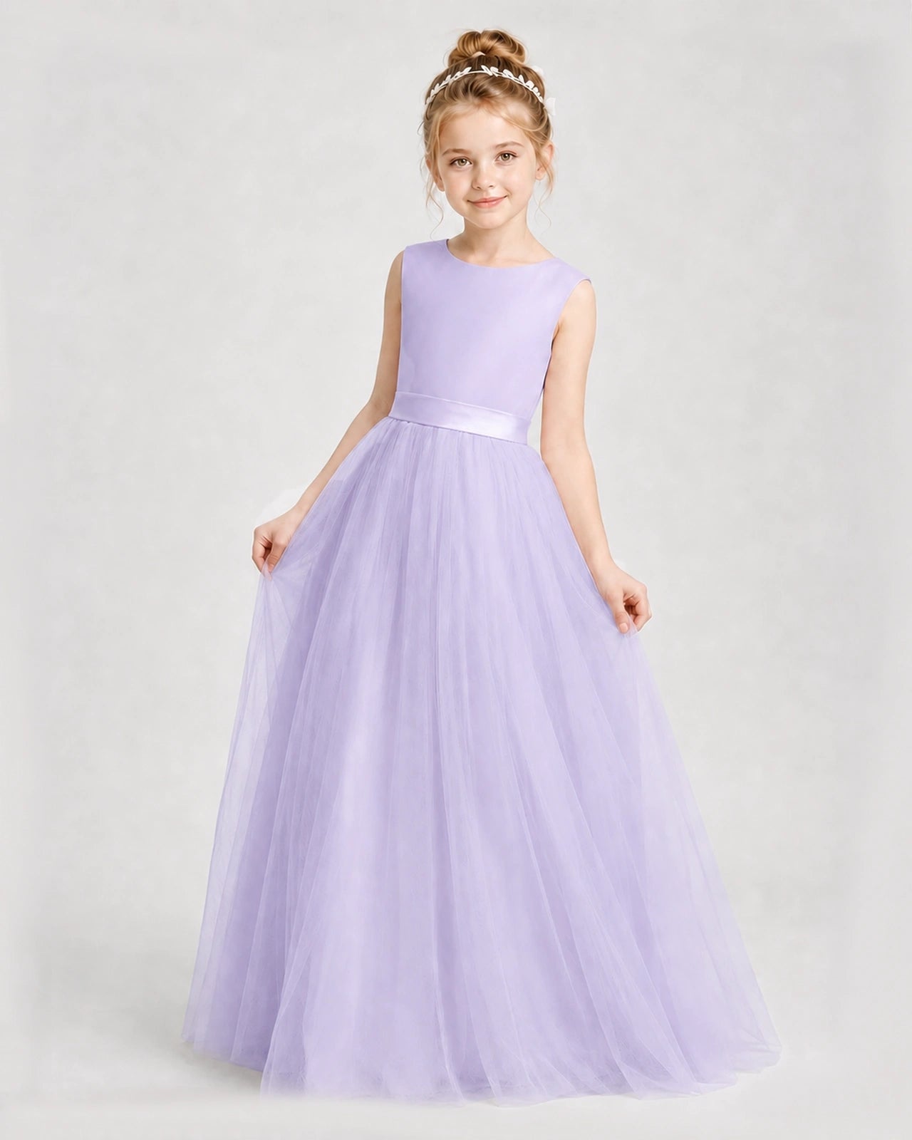 Dideyttawl Double Back Bow Satin Tulle Girl Formal Dress