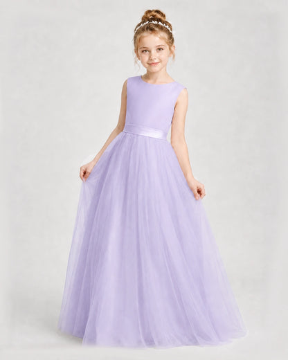 Dideyttawl Double Back Bow Satin Tulle Girl Formal Dress