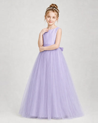 Dideyttawl Double Back Bow Satin Tulle Girl Formal Dress
