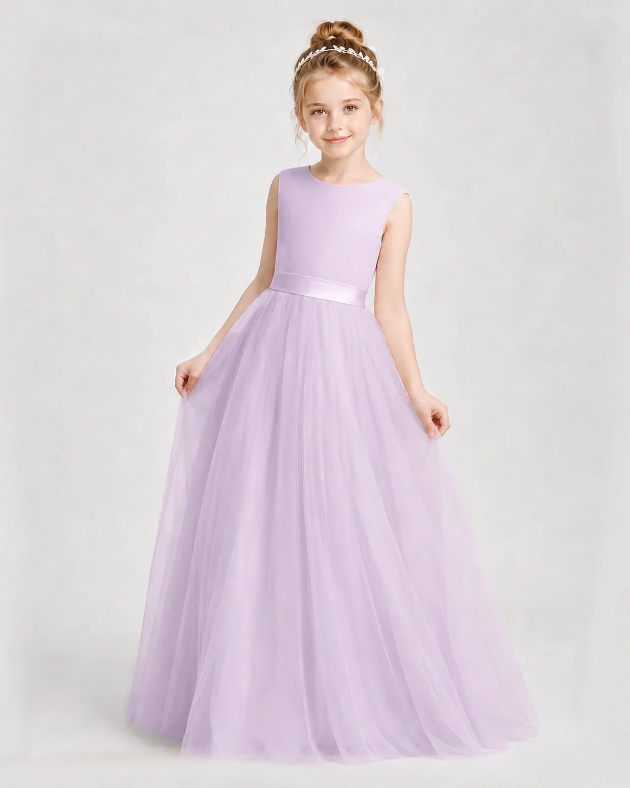 Dideyttawl Double Back Bow Satin Tulle Girl Formal Dress