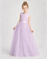 Lilac Satin Tulle A-line Girls Formal Dresses Front View