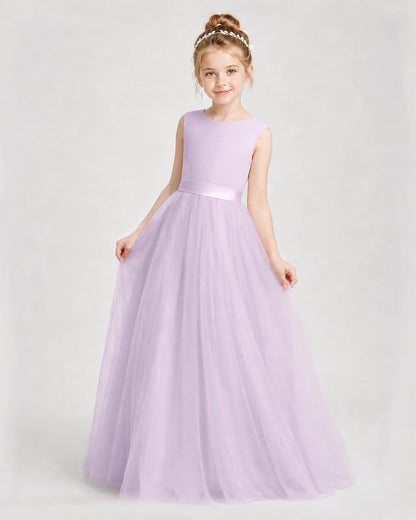 Dideyttawl Double Back Bow Satin Tulle Girl Formal Dress