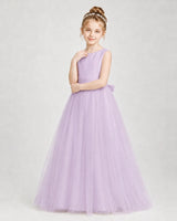 Lilac Satin and Tulle A-Line Girls Formal Dresses Side View