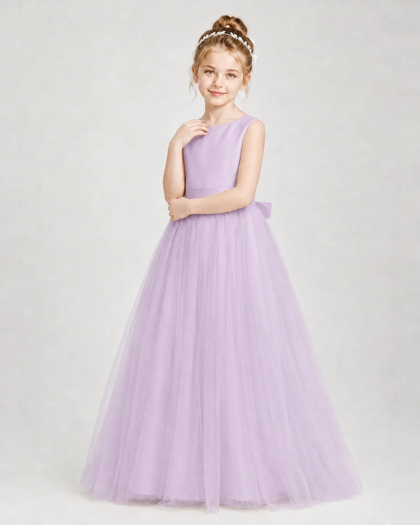 Lilac Satin and Tulle A-Line Girls Formal Dresses Side View