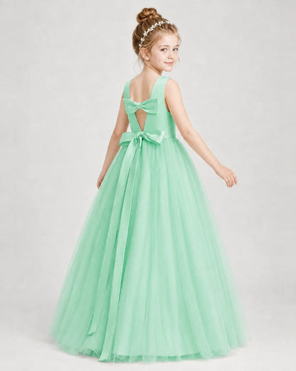 Dideyttawl Double Back Bow Satin Tulle Girl Formal Dress