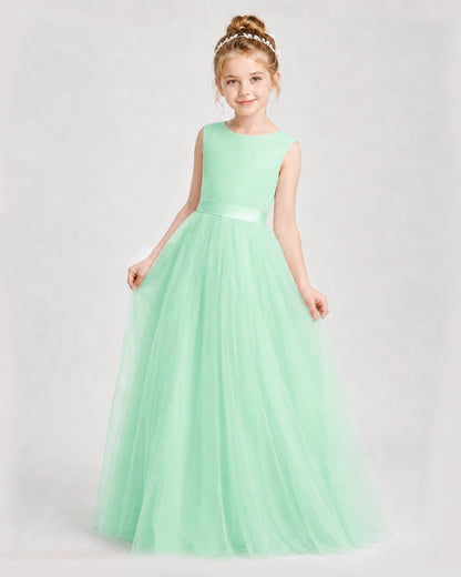 Dideyttawl Double Back Bow Satin Tulle Girl Formal Dress