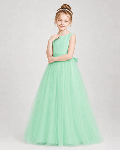 Dideyttawl Double Back Bow Satin Tulle Girl Formal Dress