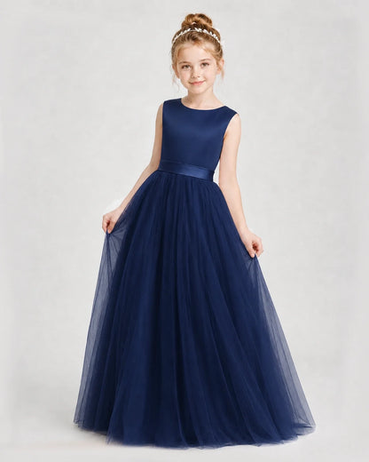 Dideyttawl Double Back Bow Satin Tulle Girl Formal Dress